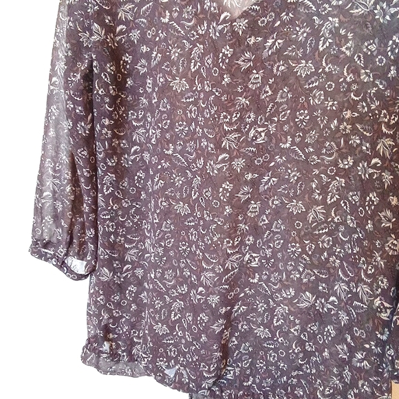 Esprit Sheer Spring Floral Blouse with Ruffled Button Placket - Picture 10 of 11
